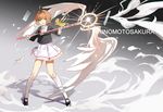  brown_hair bxr card_captor_sakura gradient green_eyes kero kinomoto_sakura kneehighs seifuku wand wings 