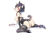  all_fours animal_ears ass black_hair blush breasts collar dog_ears dog_tail elbow_gloves gloves high_heels highres leash looking_at_viewer medium_breasts nipples original piyoyanagi red_eyes short_hair solo tail tail_raised thighhighs tongue tongue_out 