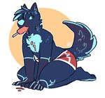  5_fingers anthro blue_fur blue_nose blue_sclera blush canine clothing dog food fur male mammal nepetacide popsicle shorts simple_background solo 