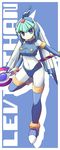  1girl artist_request blue_eyes bodysuit border bracelet breasts capcom character_name frame gloves heels helmet high_heels holding holding_weapon leviathan_(rockman) medium_breasts one_leg_raised outstretched_arm pale_skin rockman rockman_zero smile solo spear text thigh_boots thighhighs weapon white_gloves 
