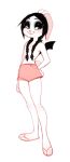  anthro black_hair braided_hair clothed clothing eyelashes eyeliner eyeshadow female flat_chested francis_(frenky_hw) frenky_hw fur hair hand_on_hip lagomorph looking_at_viewer makeup mammal mascara membranous_wings rabbit restricted_palette shorts simple_background smile solo standing toony topless vampire white_background white_fur wings 