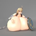  1girl 3d armor blonde_hair breasts gigantic_breasts immobilization namco rochestedorm shield sophitia_alexandra soul_calibur 