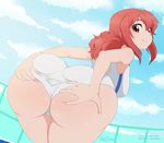  1girl ass ass_grab bare_shoulders blush breasts covered_anus deep_skin from_behind hands_on_hips hips huge_ass keijo!!!!!!!! large_ass large_breasts leaning leaning_forward long_hair looking_at_viewer looking_back merunyaa one-piece_swimsuit ponytail red_eyes red_hair sideboob smile solo spread_anus swimsuit thick_thighs thighs toyoguchi_non wide_hips 
