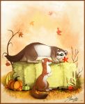  2013 aseethe brown_fur digital_media_(artwork) duo feral ferret fur green_eyes mammal mustelid paws red_eyes standing weasel 