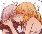  ahoge ahoge_wag anger_vein bare_shoulders blonde_hair blush braid breasts closed_eyes expressive_hair fate/apocrypha fate/grand_order fate_(series) french_kiss grey_hair jeanne_d'arc_(alter)_(fate) jeanne_d'arc_(fate) jeanne_d'arc_(fate)_(all) kiss long_braid medium_breasts multiple_girls necktie purple_neckwear selfcest sideboob single_braid sweat wicked_dragon_witch_ver._shinjuku_1999 yukari_(bryleluansing) yuri 