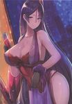  absurdres bangs bare_shoulders black_gloves blue_eyes blush breasts collarbone covered_navel covered_nipples cup dress drinking_glass fate/grand_order fate_(series) gloves hair_between_eyes head_tilt highres holding holding_cup huge_filesize indoors large_breasts long_hair looking_at_viewer luse_maonang minamoto_no_raikou_(fate/grand_order) parted_bangs pelvic_curtain purple_eyes purple_hair purple_scrunchie scan scrunchie see-through sleeveless sleeveless_dress smile solo straight_hair thighs very_long_hair window wrist_scrunchie 