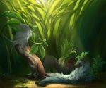  2017 ambiguous_gender black_eyes brown_fur day detailed_background digital_media_(artwork) esk_(species) fur green_eyes group lying outside pherigo standing white_fur 