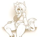  anthro big_breasts breasts clothed clothing commission-mission feline female huge_breasts looking_at_viewer makeup mammal mascara monochrome sitting smile solo thick_thighs wide_hips 