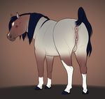  2018 animal_genitalia animal_pussy anus black_eyes black_hair black_mane brown_background brown_skin digital_media_(artwork) equine equine_pussy female feral full-length_portrait grey_skin hair hooves horse horse_tail looking_back mammal portrait presenting presenting_anus presenting_pussy pussy quadruped rear_view sandy_the_mare simple_background solo standing teats white_skin yaroul 