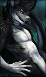  2016 blue_eyes canine claws coyote dragon gasmask_(artist) hybrid looking_at_viewer male mammal simple_background solo sovy teeth tongue tongue_out 
