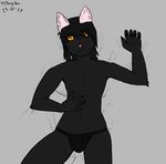  2018 anthro bulge cat clothing digital_media_(artwork) feline fur girly hair hand_on_stomach ichuzyou looking_at_viewer male mammal simple_background smile solo underwear yellow_eyes 