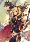 :d ass bangs black_bow black_cape black_dress blonde_hair blush bow brown_hair cape commentary_request dress ereshkigal_(fate/grand_order) eyebrows_visible_through_hair fate/grand_order fate_(series) gold_trim hair_bow holding holding_sword holding_weapon ishtar_(fate/grand_order) jofang long_hair long_sleeves looking_at_viewer looking_to_the_side multicolored multicolored_cape multicolored_clothes multiple_girls open_mouth outstretched_arm parted_bangs parted_lips red_bow red_cape red_eyes revision skull smile spine sword tiara torn_cape two_side_up very_long_hair weapon 