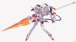  commentary_request darling_in_the_franxx highres humanoid_robot looking_at_viewer mecha polearm simple_background solo strelizia weapon yang-do 