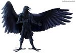  2015 avian bird claws corvid crow gasmask_(artist) loiosh male open_mouth simple_background solo spread_wings standing talons white_background wings 