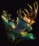  2017 ambient_butterfly ambiguous_form ambiguous_gender antlers arthropod black_background butterfly clockbirds countershading dragon emphia green_eyes green_scales horn insect lily_pad plant rose_(flower) scales scalie simple_background solo water water_drop western_dragon yellow_countershading 