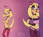  &lt;3 2018 5_fingers aged_up anthro bedroom_eyes blonde_hair blue_eyes blush brandy_and_mr._whiskers brandy_harrington breasts canine choker cleavage clothed clothing collar crop_top crossed_arms digital_media_(artwork) disney dog english_text female flat_chested gloves hair half-closed_eyes hand_on_hip hi_res jeans lipstick looking_at_viewer makeup mammal midriff navel panties pants seductive shirt simple_background smile soulcentinel teasing teenager text thong underwear young 
