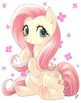  2017 blush cute cutie_mark equine eyelashes feathered_wings feathers female flower fluttershy_(mlp) friendship_is_magic full-length_portrait hair japanese_text looking_at_viewer makeup mammal mascara my_little_pony nude pegasus pink_hair plant portrait signature simple_background sitting smile solo teal_eyes text white_background wings yanamosuda 
