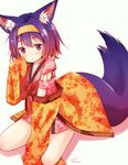  :o animal_ear_fluff animal_ears bangs blush bow collarbone commentary_request eyebrows_visible_through_hair floral_print fox_ears fox_girl fox_tail gradient_hair grey_background hair_between_eyes hair_intakes hatsuse_izuna headband highres japanese_clothes kimono looking_at_viewer mizutan64 multicolored_hair no_game_no_life orange_hair parted_lips pink_kimono print_kimono purple_eyes purple_hair red_bow short_hair short_kimono signature simple_background sitting sleeves_past_fingers sleeves_past_wrists solo tail 
