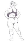  anthro big_breasts boosterpang bra breasts butt cervine clothing female hands_on_hips horn looking_at_viewer mammal monochrome reindeer sheer_clothing smile solo standing thick_thighs translucent transparent_clothing underwear 