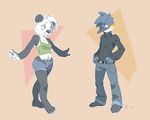  anthro avian barefoot beak bear bird black_beak black_nose blue_eyes blue_hair clothed clothing digital_drawing_(artwork) digital_media_(artwork) duo hair mammal panda pelboy 