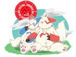  2017 96panda anthro belly blush duo eyes_closed male mammal navel nintendo overweight overweight_male pok&eacute;mon pok&eacute;mon_(species) shiny_pok&eacute;mon sitting video_games zangoose zangoose_day 