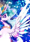  2018 abstract_background blurred_background crown cute cutie_mark equine eyelashes eyeshadow feathered_wings feathers female friendship_is_magic hair half-length_portrait horn looking_away makeup mammal mascara multicolored_hair my_little_pony nude open_mouth open_smile portrait princess_celestia_(mlp) purple_eyes rariedash royalty smile solo sparkles winged_unicorn wings 