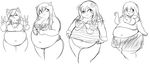 1girl belly blush breasts fat medium_breasts monochrome sakusan smile standing thick_thighs 