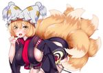  azur_lane bent_over blonde_hair breasts cosplay fox_tail hand_up hat large_breasts large_tail looking_at_viewer multiple_tails ofuda open_mouth paw_pose pillow_hat short_hair sideboob simple_background smile solo tail tassel thighhighs touhou white_background white_hat white_legwear wildcat_(kusonemi) yakumo_ran yamashiro_(azur_lane) yamashiro_(azur_lane)_(cosplay) yellow_eyes 