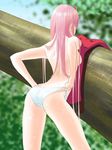  adjusting_clothes adjusting_panties ass back bonephysics butt_crack commentary darling_in_the_franxx highres horns long_hair panties panty_pull pink_hair shiny shiny_hair solo topless underwear wet wet_hair white_panties zero_two_(darling_in_the_franxx) 