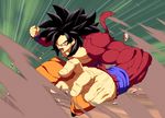  1boy black_hair dragon_ball dragon_ball_fighterz dragon_ball_gt fur highres long_hair looking_at_viewer male_focus monkey_tail muscle open_mouth puffy_pants son_gokuu spiked_hair super_saiyan super_saiyan_4 tail tasaka_shinnosuke topless wristband yellow_eyes 