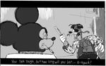  canine cigarette disney dog english_text eye_patch eyewear goofy_(disney) goro_majima kazuma_kiryu knife mammal mickey_mouse monochrome mouse nostrilprince rodent text yakuza_(series) 