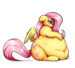  2016 blush collaboration cutie_mark equine feathered_wings feathers female feral fluttershy_(mlp) friendship_is_magic hair hooves kekerino long_hair madacon mammal morbidly_obese my_little_pony obese overweight pegasus pink_hair simple_background solo white_background wings 