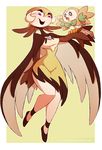  &lt;3 2016 ambiguous_gender animal_humanoid avian avian_humanoid bird black_eyes border bow_tie brown_body brown_hair chest_tuft clothed clothing double_iris duo female g-blue16 green_body hair harpy hi_res humanoid leaf_clothing mature_female monster_girl_(genre) mother nintendo ophelia_poensis owl owl_humanoid parent pink_eyes pok&eacute;mon pok&eacute;mon_(species) purple_eyes rowlet simple_background tuft video_games white_body white_border white_hair white_pupils yellow_background 