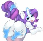  2018 animated anthro anthrofied blue_eyes blush butt clothing cutie_mark equine eyeshadow female friendship_is_magic hair half-closed_eyes horn legwear looking_at_viewer magic makeup mammal my_little_pony purple_hair rarity_(mlp) simple_background stockings thigh_highs tolsticot tongue tongue_out unicorn white_background 