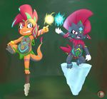  2018 anthro charmandrigo claws clothing cub duo female jewelry loincloth male mammal nintendo pok&eacute;mon pok&eacute;mon_(species) scalie scrafty tribal video_games weavile young 