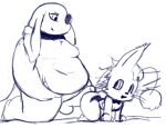  absurd_res anthro anthro_on_anthro babus_swain balls blue_and_white breasts duo female final_fantasy final_fantasy_tactics hi_res hot_dogging maehdoggie male male/female mammal monochrome moogle nu_mou overweight overweight_male penis sketch square_enix video_games 
