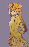  bare_shoulders circlet commentary_request gloves golden_snub-nosed_monkey_(kemono_friends) highres kemono_friends leotard looking_back monkey_tail ouka_(yama) solo tail thighhighs 