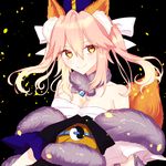  bandage bare_shoulders blush brown_eyes caster_(fate/extra) fate/extra long_hair pink_hair smile twintails wolf_ears 