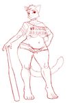  2018 anthro baseball_bat big_breasts breasts cat clothed clothing dyed_fur feline female greasymojo_(artist) mae_(nitw) mammal melee_weapon nails night_in_the_woods shirt simple_background sketch skimpy slightly_chubby solo thick_thighs torn_clothing under_boob underwear weapon white_background wide_hips 