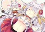  :3 =_= animal_ears azur_lane blush bone boned_meat breasts chibi closed_mouth collar dog dreaming drooling eating eyebrows_visible_through_hair food from_above gyorui_(yakiudonnn) heart holding holding_food kagami_mochi leash long_hair lying meat medium_breasts mouth_hold navel on_back outline pleated_skirt red_skirt saliva sarashi silver_hair skirt sleeping spiked_collar spikes thick_eyebrows thought_bubble two_side_up underboob very_long_hair x_navel yuudachi_(azur_lane) 