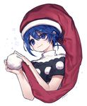  :3 ainy77 bad_id bad_pixiv_id bare_arms blue_eyes blue_hair closed_mouth doremy_sweet hair_between_eyes hat holding nightcap pom_pom_(clothes) red_hat short_sleeves simple_background smile solo touhou turtleneck upper_body white_background 