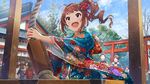  blush brown_hair idolmaster idolmaster_million_live! idolmaster_million_live!_theater_days kimono long_hair new_year side_ponytail sky smile violet_eyes yokoyama_nao 