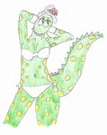  2018 anthro bra breasts clothing coy dinosaur dorothy_the_dinosaur female flirting flower panties plant scalie simple_background solo the_wiggles traditional_media_(artwork) underwear 