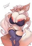  anthro big_breasts blush bra breasts canine clothing english_text female huge_breasts hyper hyper_breasts legwear lingerie mammal nipples one_eye_closed smile solo standing stockings text thefuckingdevil thigh_gap underwear voluptuous wide_hips 
