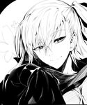  commentary_request eyebrows_visible_through_hair fate/extra fate/extra_ccc fate/grand_order fate_(series) flower greyscale hair_between_eyes looking_at_viewer meltlilith monochrome side_ponytail sketch smile solo torichamaru upper_body 