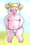  barefoot briefs clothed clothing ear_piercing hat male mammal navel nipple_piercing nipples nishi piercing pig porcine tighty_whities topless underwear white_underwear 