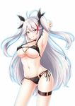  7nanappe :q anchor antenna_hair armpits arms_behind_head arms_up ass_visible_through_thighs azur_lane bangs bare_arms bare_shoulders bikini black_bikini black_ribbon blush breasts closed_mouth collarbone contrapposto covered_nipples cross cross_earrings earrings eyebrows_visible_through_hair flag_print german_flag_bikini hair_ribbon halterneck highres jewelry large_breasts legs_apart long_hair looking_at_viewer multicolored_hair navel prinz_eugen_(azur_lane) red_eyes red_hair ribbon shiny shiny_hair side-tie_bikini silver_hair simple_background skindentation smile solo standing stomach strap_gap streaked_hair swimsuit thigh_strap thighs tongue tongue_out two_side_up underboob very_long_hair white_background 