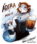  2018 adira_(twokinds) age_difference alcohol anthro beer beverage blue_background chest_tuft clothed clothing corset cub daughter duo english_text feline female fluffy fluffy_tail fur glass gradient_background grey_fur hi_res holding_object keidran leopard lingerie looking_at_viewer maeve_(twokinds) mammal mother mother_and_daughter multicolored_fur parent pink_nose simple_background smile snow_leopard spots spotted_fur tail_coil text tom_fischbach tongue tongue_out tuft twokinds webcomic white_fur young 