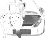  2018 anus big_breasts bottomless breasts butt car clothed clothing female fur looking_back mammal monochrome nude pussy spots spotted_fur vehicle vhsdaii 
