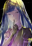  androgynous blue_eyes blue_hair elbow_gloves gem_uniform_(houseki_no_kuni) gloves highres houseki_no_kuni lapis_lazuli_(houseki_no_kuni) long_hair looking_at_viewer necktie ryein smile solo sparkle upper_body 